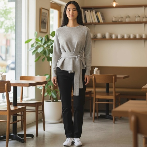 NWOT Modern Citizen Women’s Heather Grey Nara Tie Front Top in French Terry Fall - Picture 3 of 7